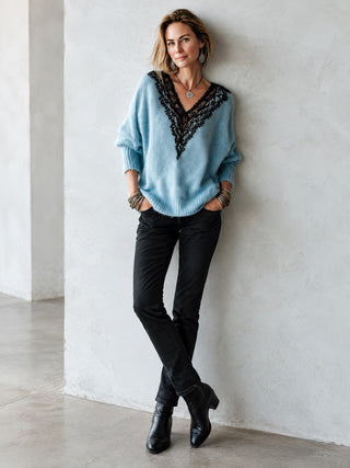 Kathleen | Lace-Trim V-Neck Sweater