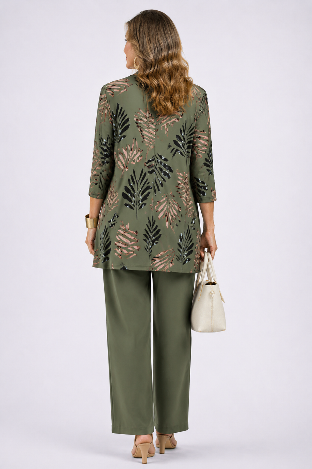 Maribel | Olive Leaf-Print Three-Piece Set