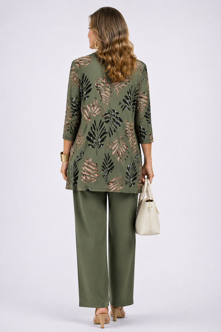 Maribel | Olive Leaf-Print Three-Piece Set