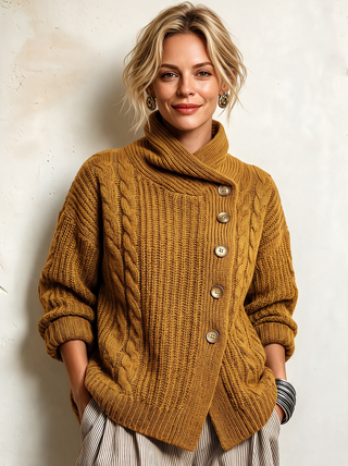 Marjorie | Cable-Knit Stand-Collar Cardigan