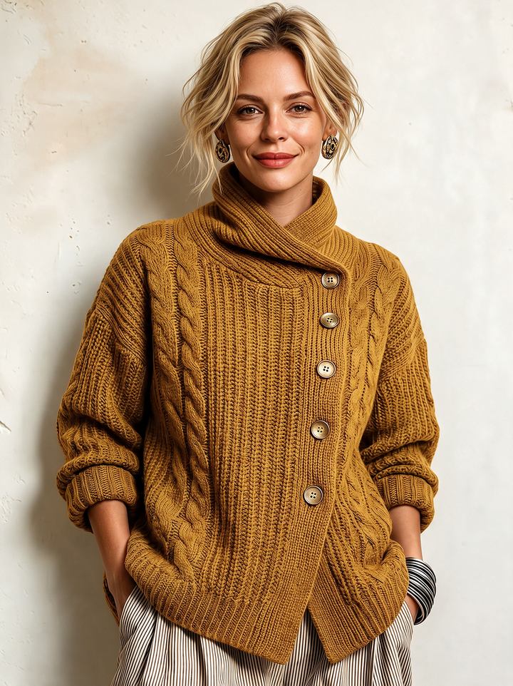 Marjorie | Cable-Knit Stand-Collar Cardigan