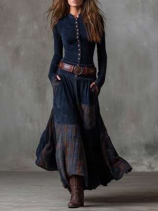 Mathilde | Patchwork Suede-Look Maxi Dress
