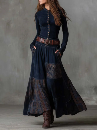 Mathilde | Patchwork Suede-Look Maxi Dress