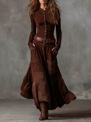 Mathilde | Patchwork Suede-Look Maxi Dress