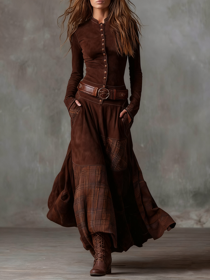 Mathilde | Patchwork Suede-Look Maxi Dress
