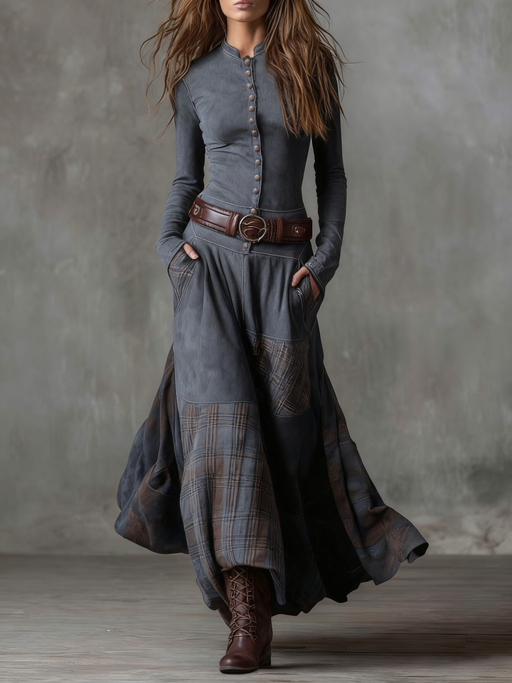 Mathilde | Patchwork Suede-Look Maxi Dress