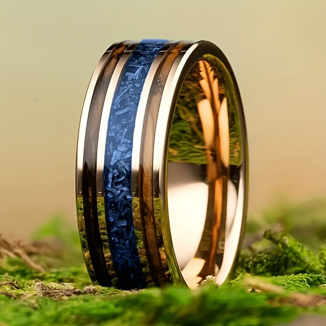 Midnight Ocean Inlay Gold Band