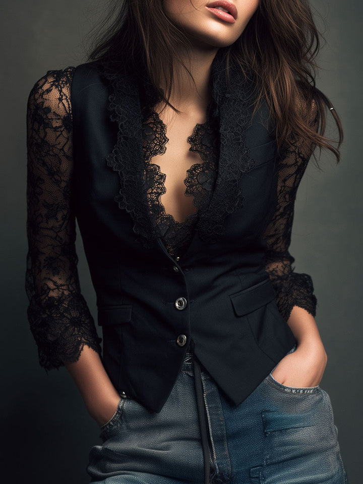 Mireille | Lace-Sleeve Fitted Blazer
