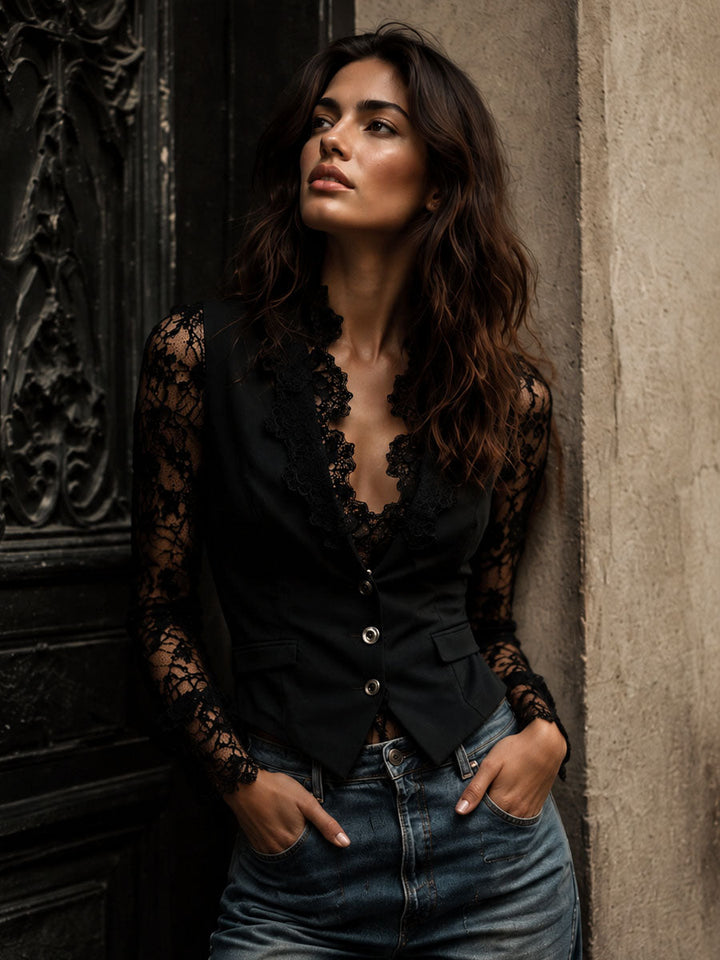Mireille | Lace-Sleeve Fitted Blazer