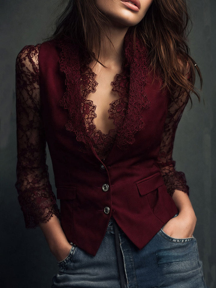 Mireille | Lace-Sleeve Fitted Blazer
