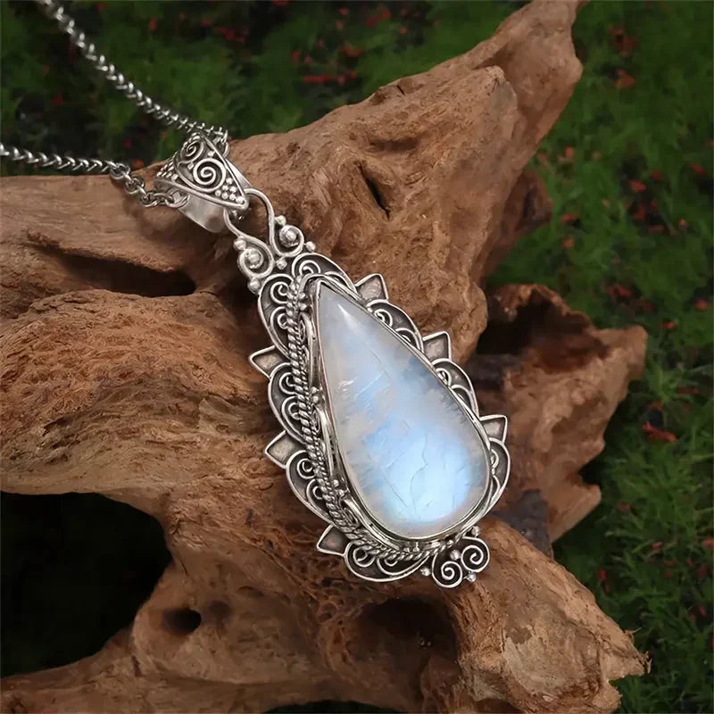 Moonstone-Look Drop Necklace
