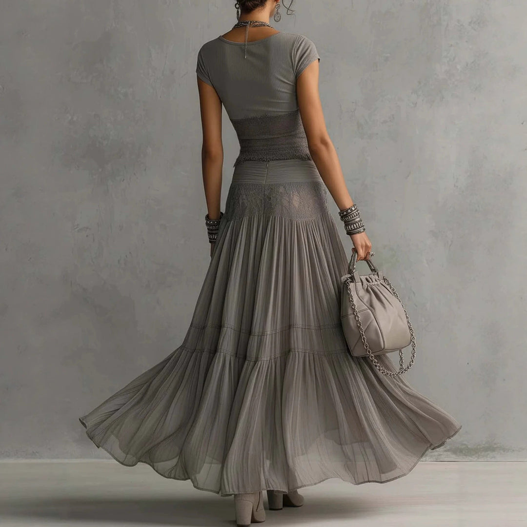 Odette | Lace-Panel Top & Pleated Skirt Set