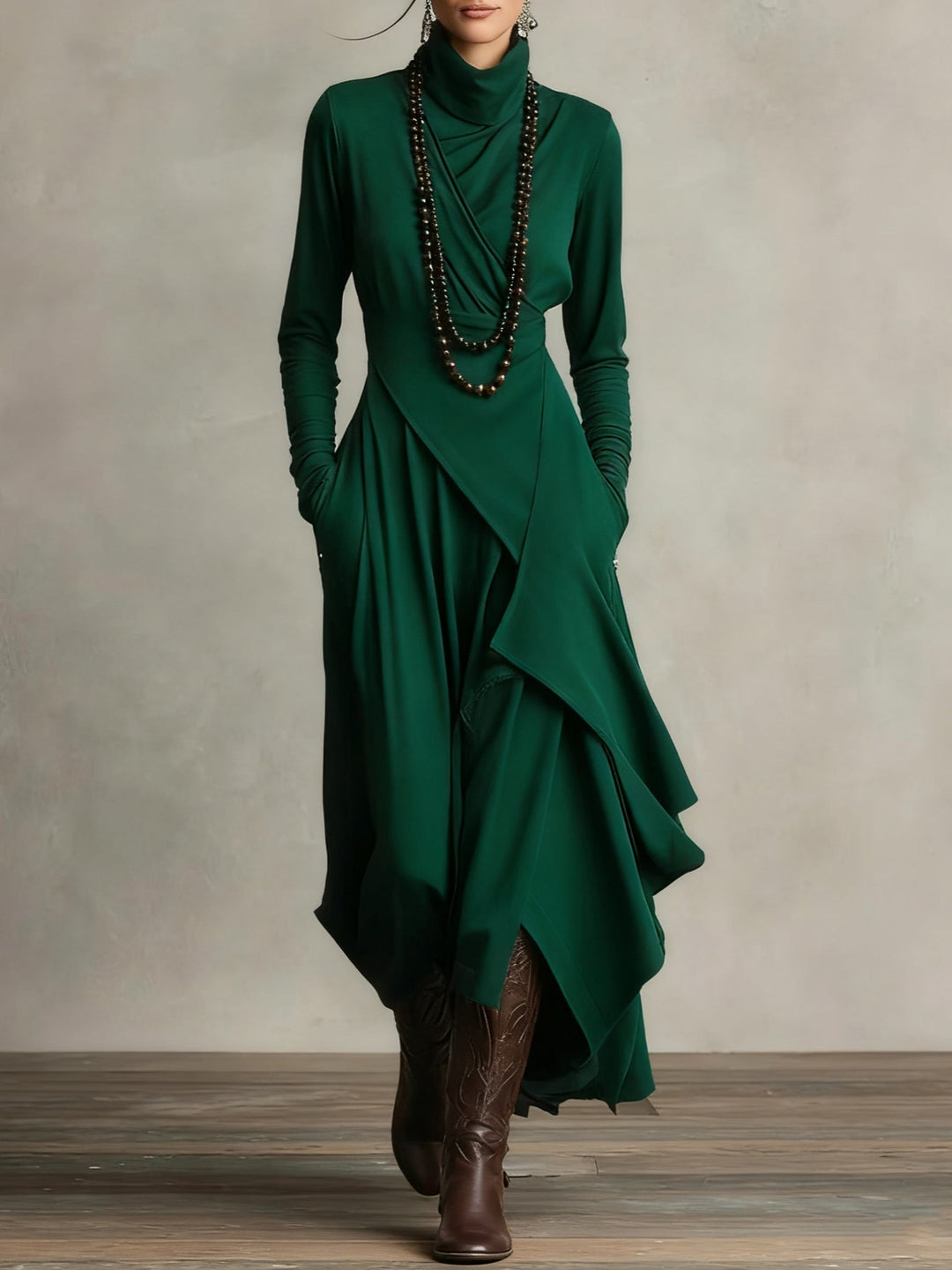 Ondine | Asymmetric Roll-Neck Maxi Dress