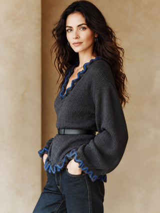 Sybil | Ruffle-Trim Bell-Sleeve Sweater