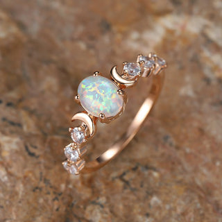 Opal-Look Crescent Moon Ring