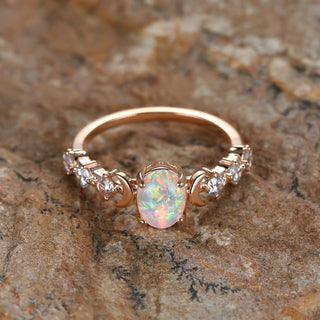 Opal-Look Crescent Moon Ring