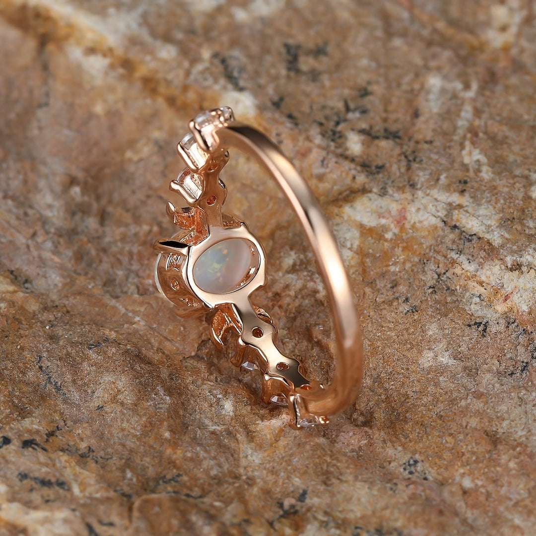 Opal-Look Crescent Moon Ring