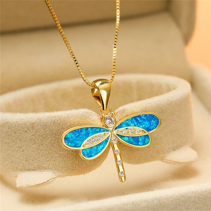 Opal-Look Dragonfly Necklace