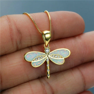 Opal-Look Dragonfly Necklace
