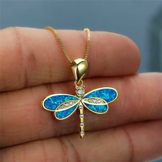 Opal-Look Dragonfly Necklace