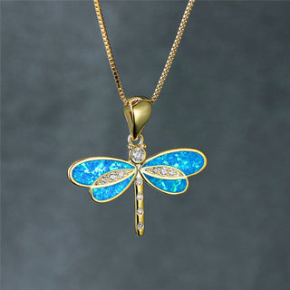 Opal-Look Dragonfly Necklace