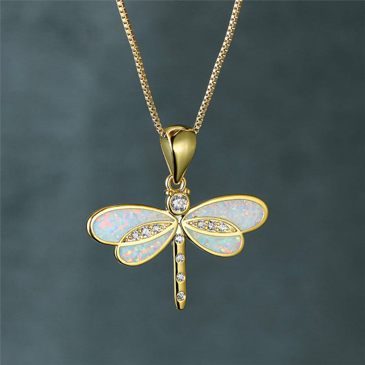 Opal-Look Dragonfly Necklace