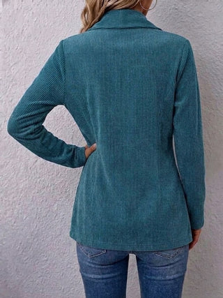 V-Neck Button-Front Ribbed Corduroy Jacket