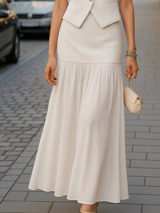 Pearl-Look Button Vest & Maxi Skirt Set