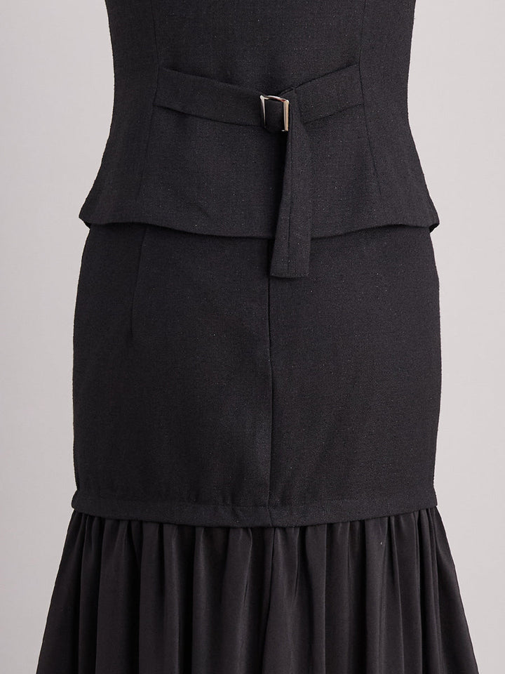 Pearl-Look Button Vest & Maxi Skirt Set