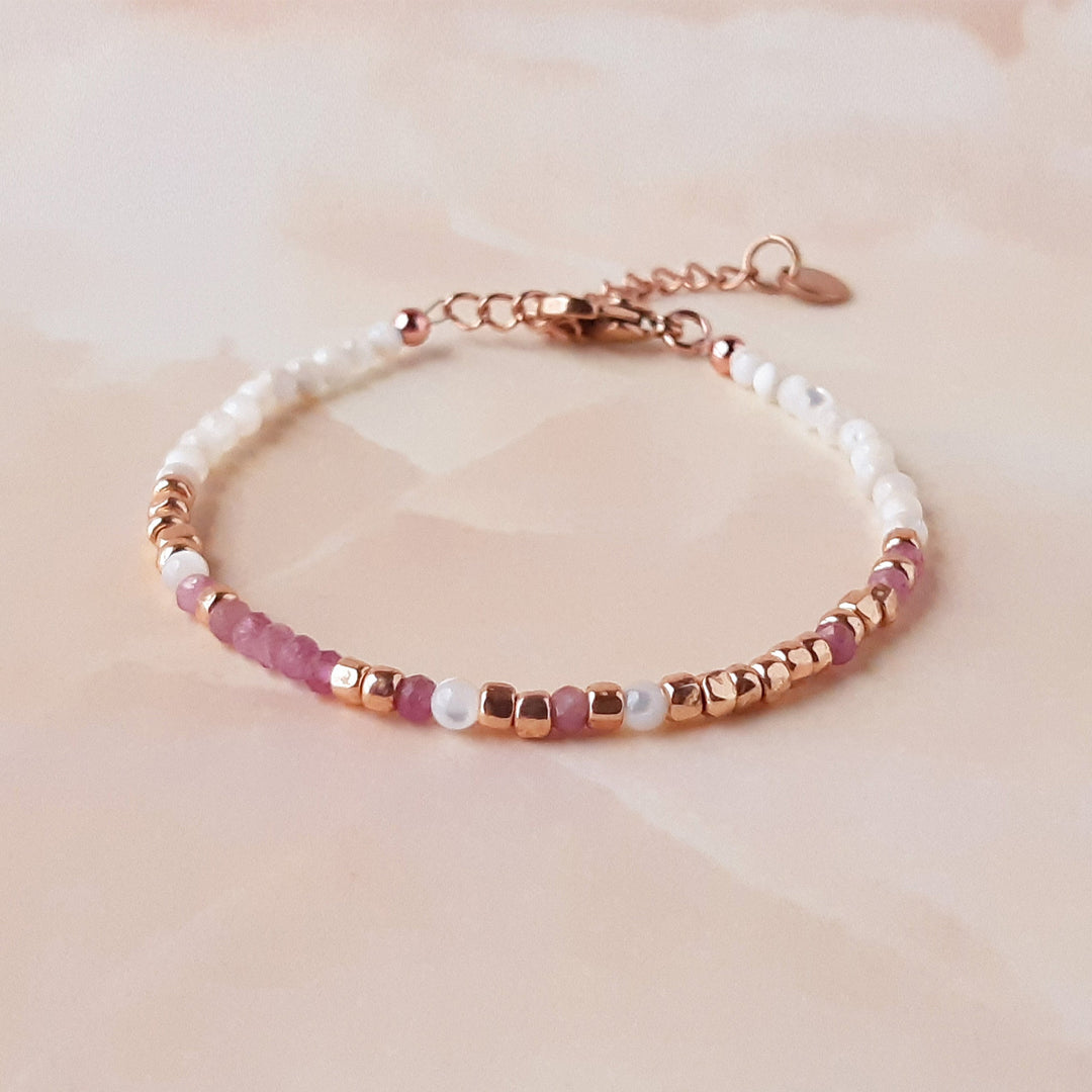 Pink Tourmaline Morse Code Bracelet