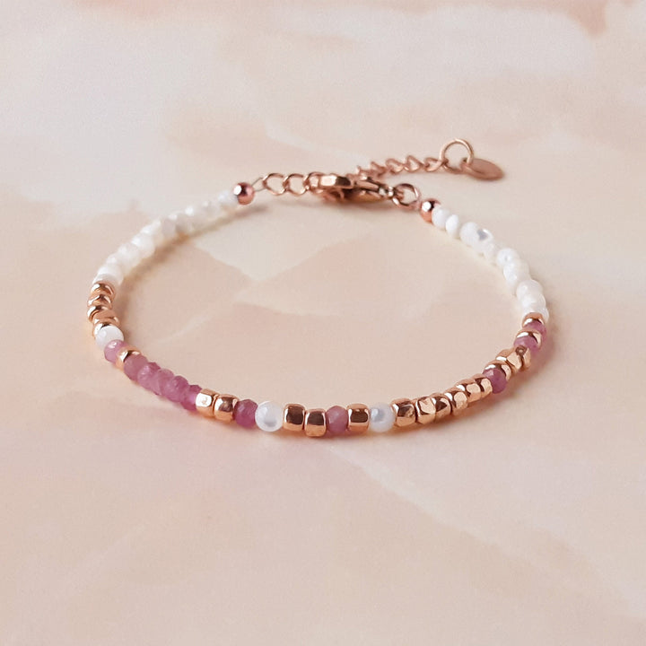Pink Tourmaline Morse Code Bracelet