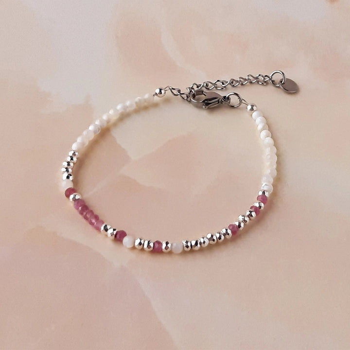 Pink Tourmaline Morse Code Bracelet