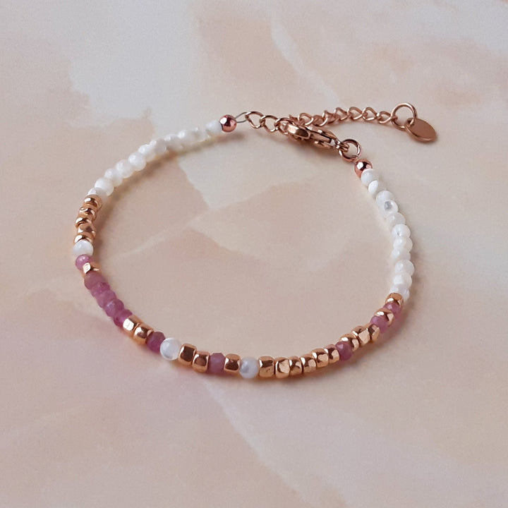 Pink Tourmaline Morse Code Bracelet