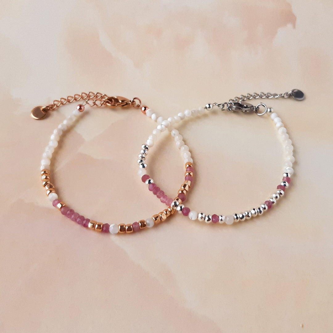 Pink Tourmaline Morse Code Bracelet