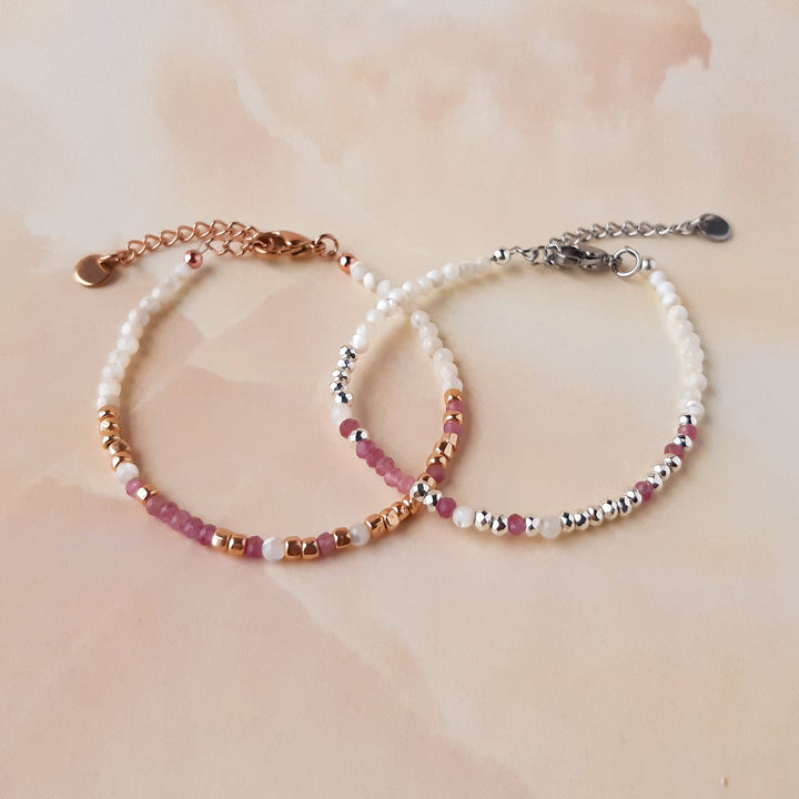 Pink Tourmaline Morse Code Bracelet