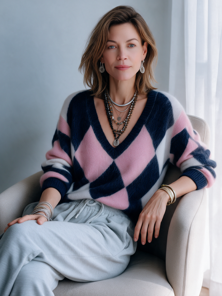 Prudence | Argyle V-Neck Sweater