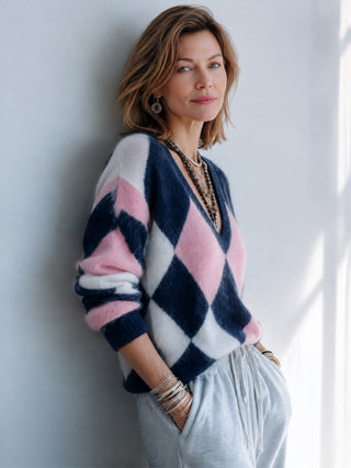 Prudence | Argyle V-Neck Sweater