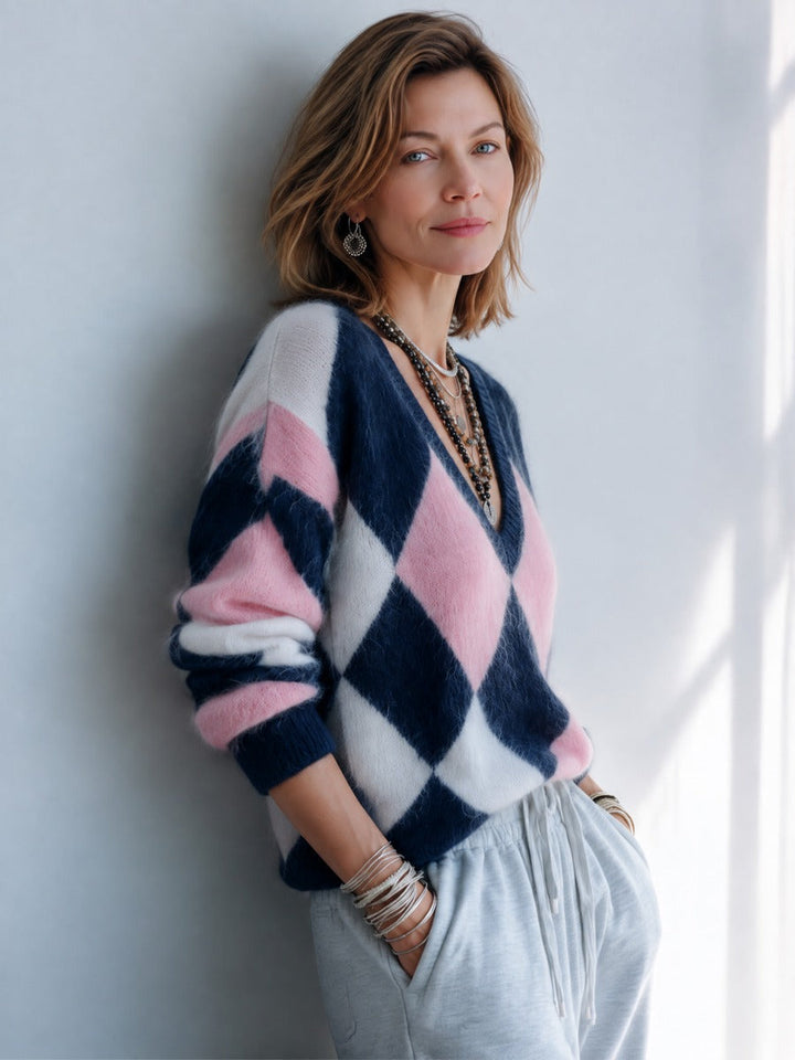 Prudence | Argyle V-Neck Sweater