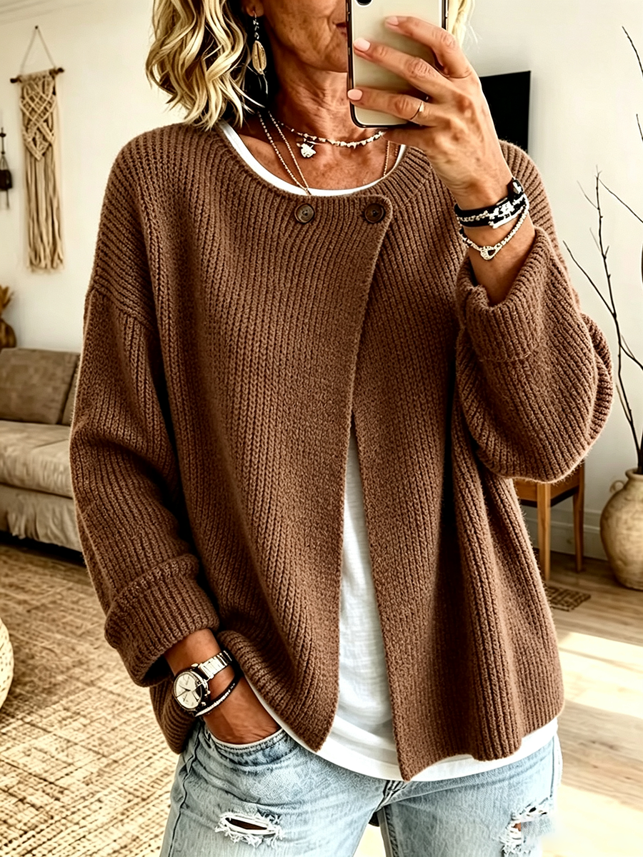 Ribbed Asymmetrical Knit Cardigan