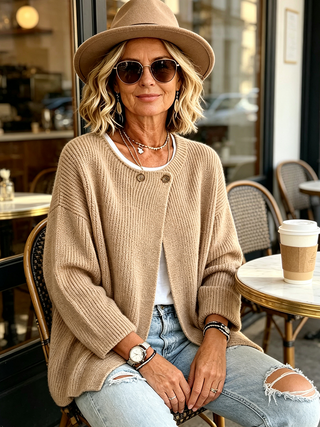 Ribbed Asymmetrical Knit Cardigan