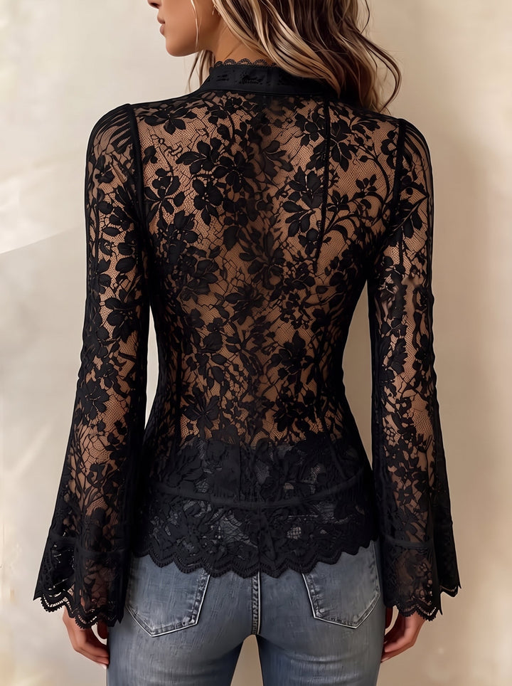 Romantic Vintage Lace Zip-Up Top