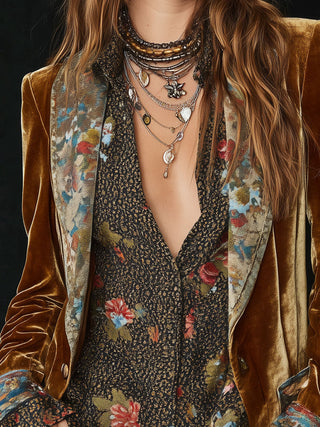 Rosamund | Floral Patchwork Velvet-Look Blazer