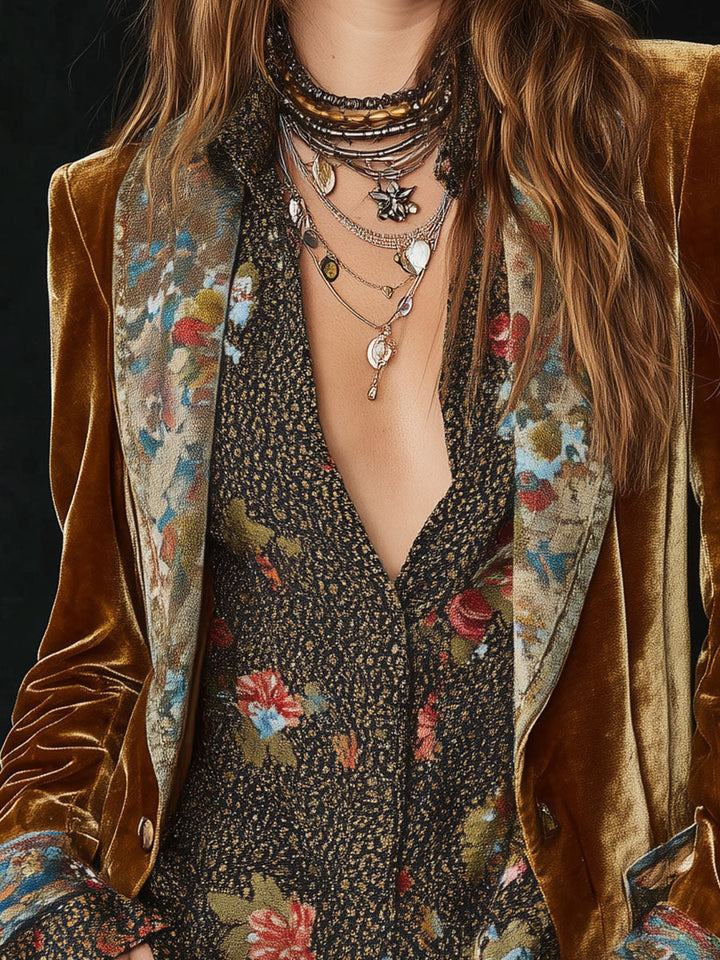 Rosamund | Floral Patchwork Velvet-Look Blazer