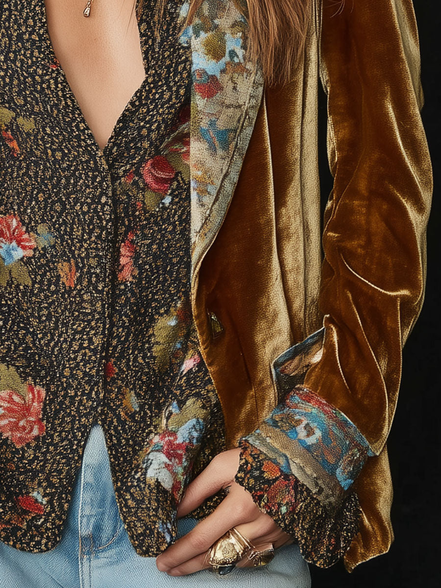 Rosamund | Floral Patchwork Velvet-Look Blazer