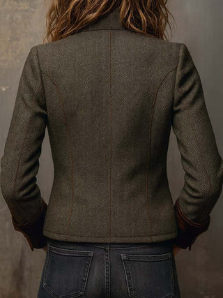 Rowena | Contrast-Trim Herringbone Blazer