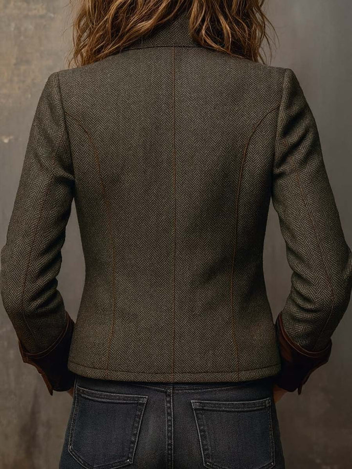 Rowena | Contrast-Trim Herringbone Blazer