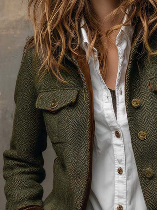 Rowena | Contrast-Trim Herringbone Blazer