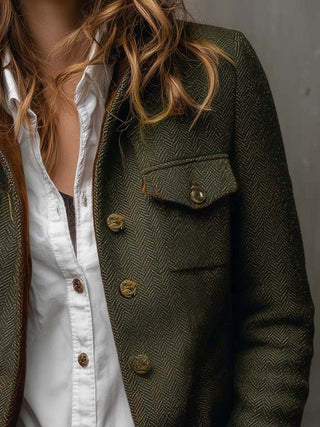 Rowena | Contrast-Trim Herringbone Blazer