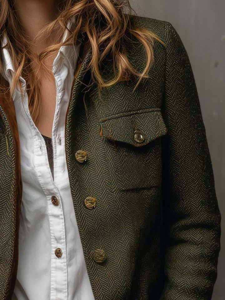 Rowena | Contrast-Trim Herringbone Blazer