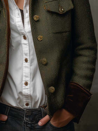 Rowena | Contrast-Trim Herringbone Blazer